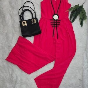 Chic Fuchsia Jumpsuit with Black Accents
